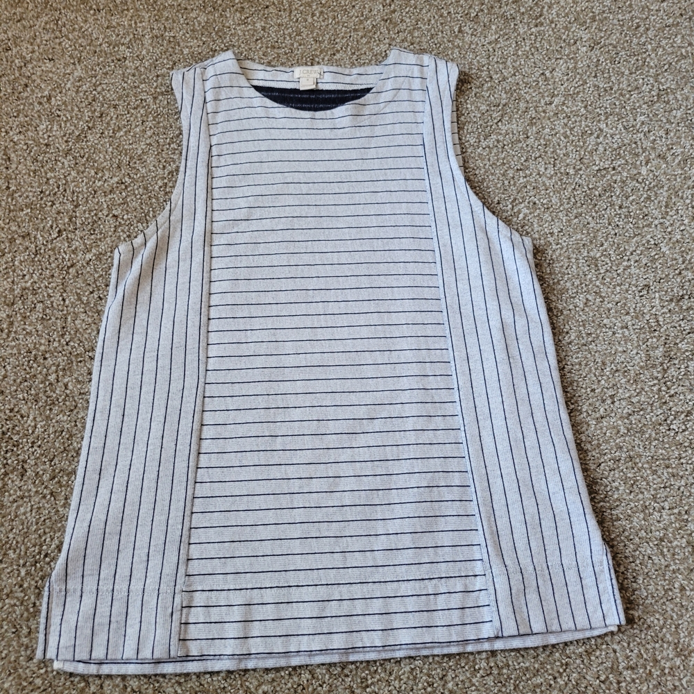 J.Crew Striped Knit Cotton Tank Top High Neck Size M Navy & Grey